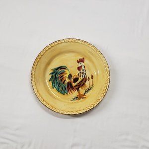 Braided Edge Glazed Handpainted Hand Crafted Gallo Rooster 11" Pasta Soup Plate